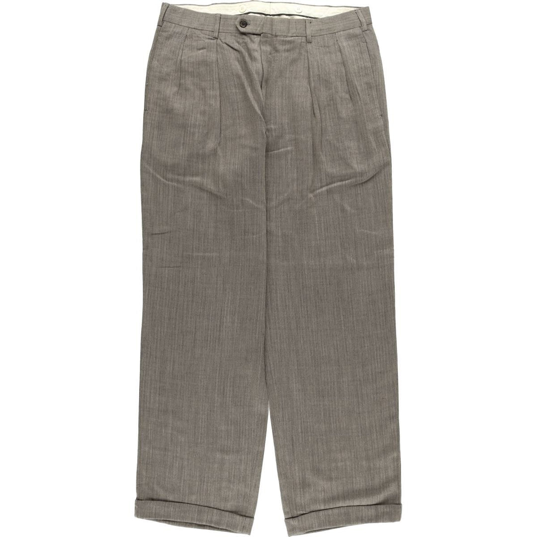 HAROLD POWELL Striped Pattern Two-Pleated Wool Pants/Slacks, Made in Italy, Men's Size W35 wool Beige type Vintage Second Hand