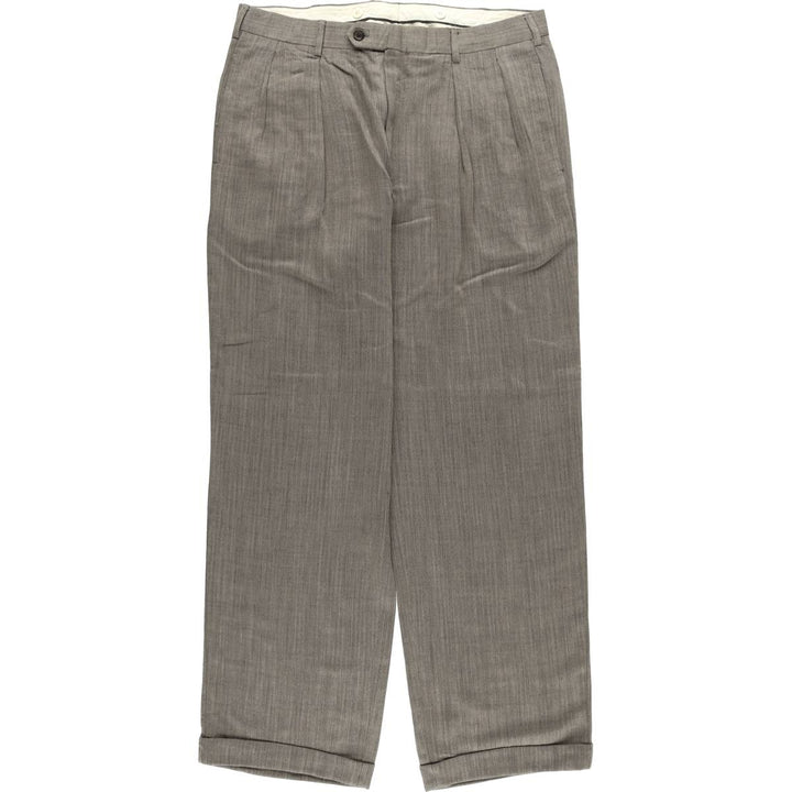 HAROLD POWELL Striped Pattern Two-Pleated Wool Pants/Slacks, Made in Italy, Men's Size W35 wool Beige type Vintage Second Hand