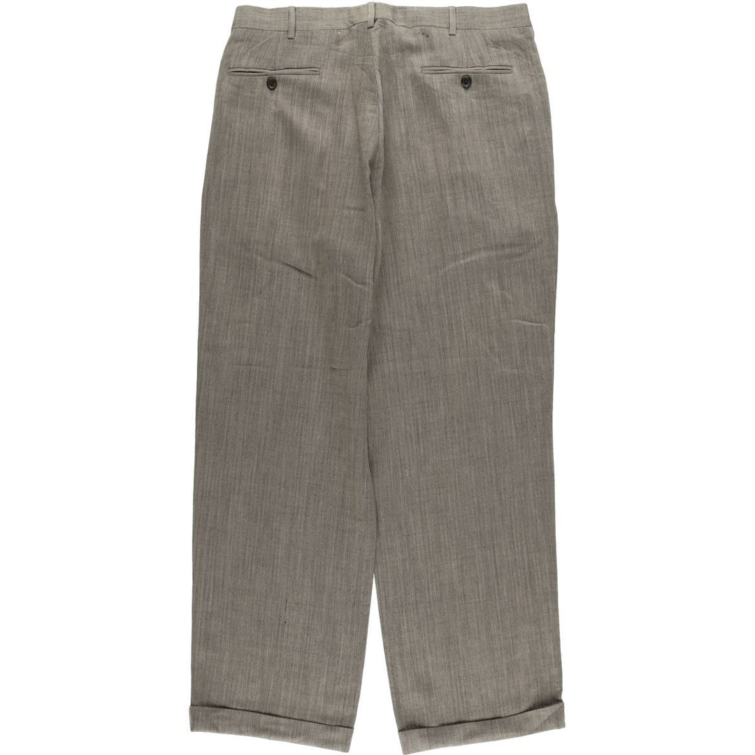 HAROLD POWELL Striped Pattern Two-Pleated Wool Pants/Slacks, Made in Italy, Men's Size W35 wool Beige type Vintage Second Hand
