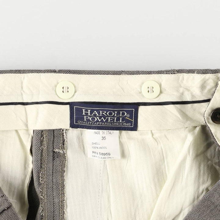 HAROLD POWELL Striped Pattern Two-Pleated Wool Pants/Slacks, Made in Italy, Men's Size W35 wool Beige type Vintage Second Hand