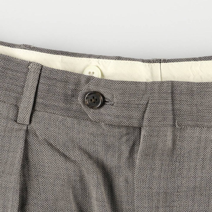 HAROLD POWELL Striped Pattern Two-Pleated Wool Pants/Slacks, Made in Italy, Men's Size W35 wool Beige type Vintage Second Hand