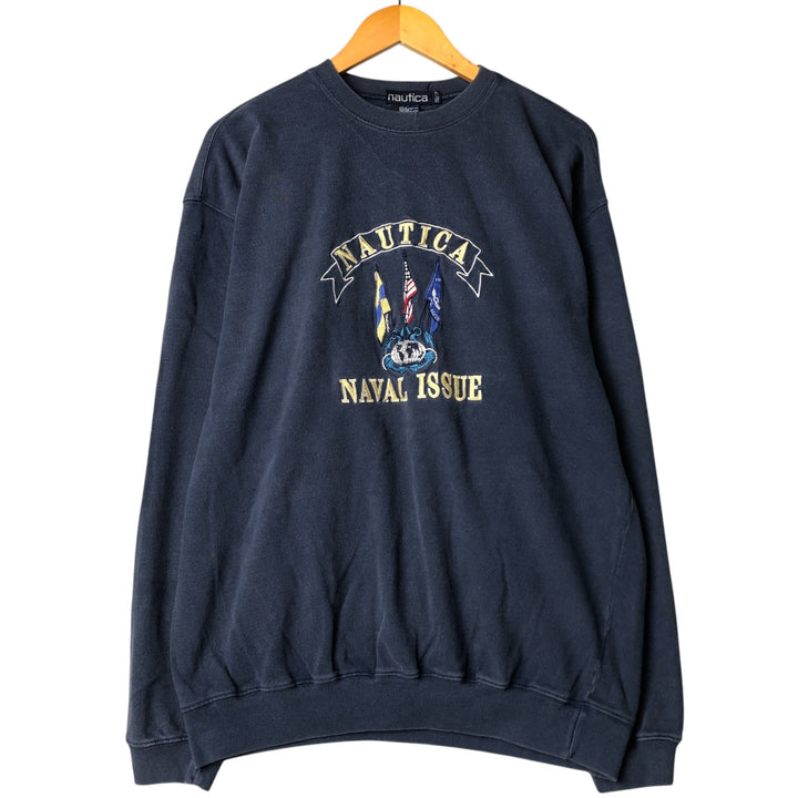 NAUTICA One-Point Logo Sweatshirt, Men's XL cotton navy blue type Vintage Second Hand