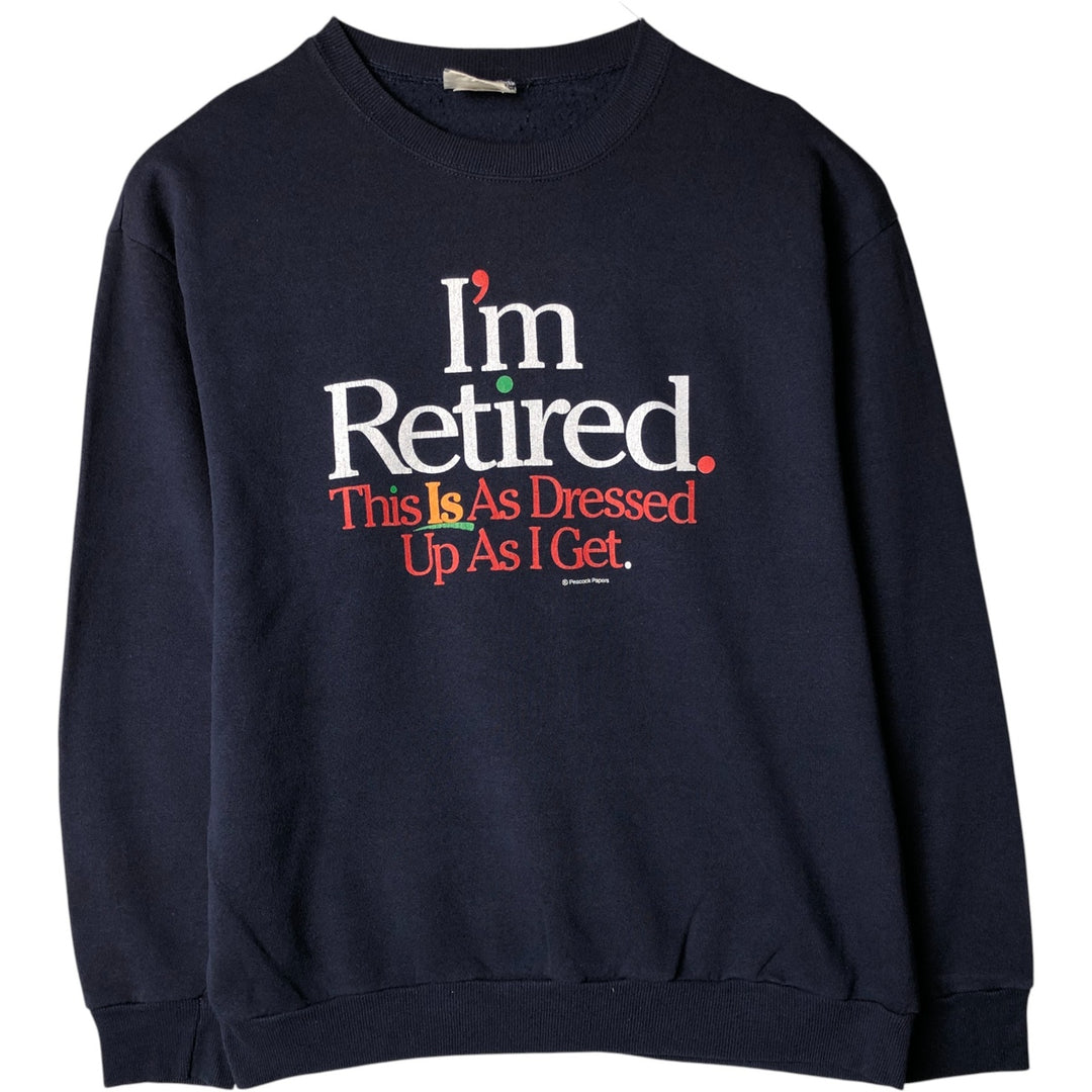90'S Lee Message Print Sweatshirt, Made in USA, Men's L Size, Vintage cotton navy blue type Vintage Second Hand