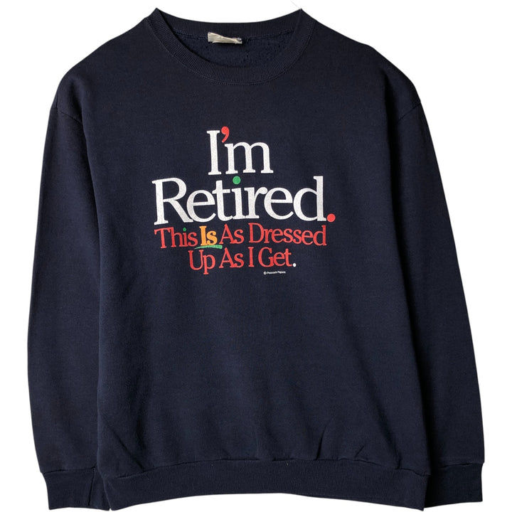 90'S Lee Message Print Sweatshirt, Made in USA, Men's L Size, Vintage cotton navy blue type Vintage Second Hand