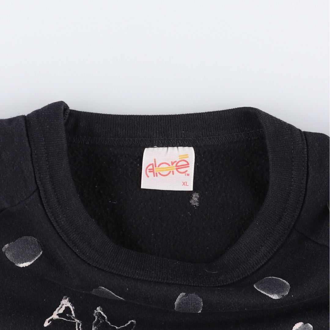 ALORE Printed Sweatshirt, Made in USA, Men's Size XL cotton black type Vintage Second Hand