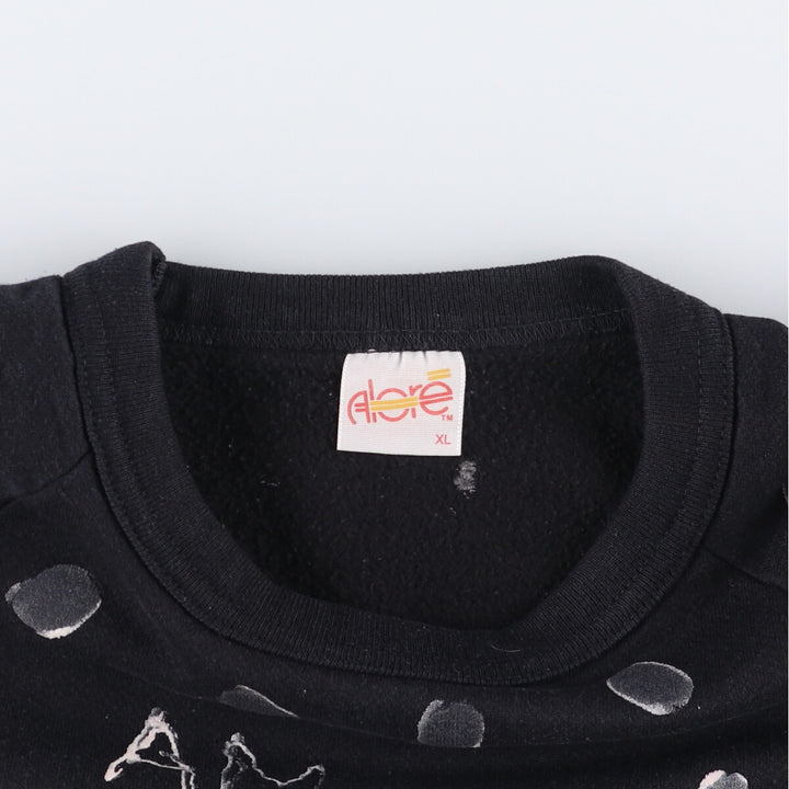 ALORE Printed Sweatshirt, Made in USA, Men's Size XL cotton black type Vintage Second Hand
