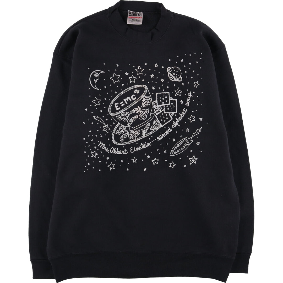 90'S ONEITA Vintage Printed Sweatshirt, Made in USA, Men's Size L cotton black type Vintage Second Hand