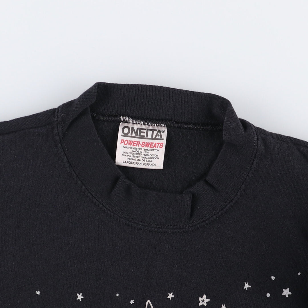 90'S ONEITA Vintage Printed Sweatshirt, Made in USA, Men's Size L cotton black type Vintage Second Hand