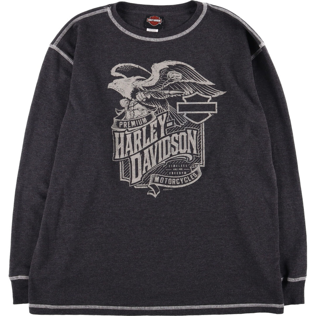 Harley-Davidson Eagle Pattern Thermal Long T-Shirt, Men's Size XL cotton Charcoal Vintage Second Hand