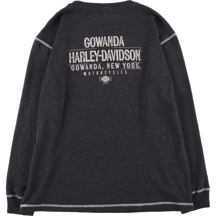 Harley-Davidson Eagle Pattern Thermal Long T-Shirt, Men's Size XL cotton Charcoal Vintage Second Hand