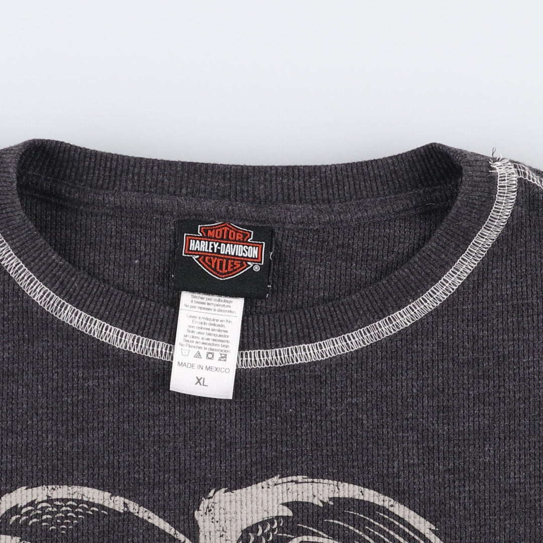 Harley-Davidson Eagle Pattern Thermal Long T-Shirt, Men's Size XL cotton Charcoal Vintage Second Hand
