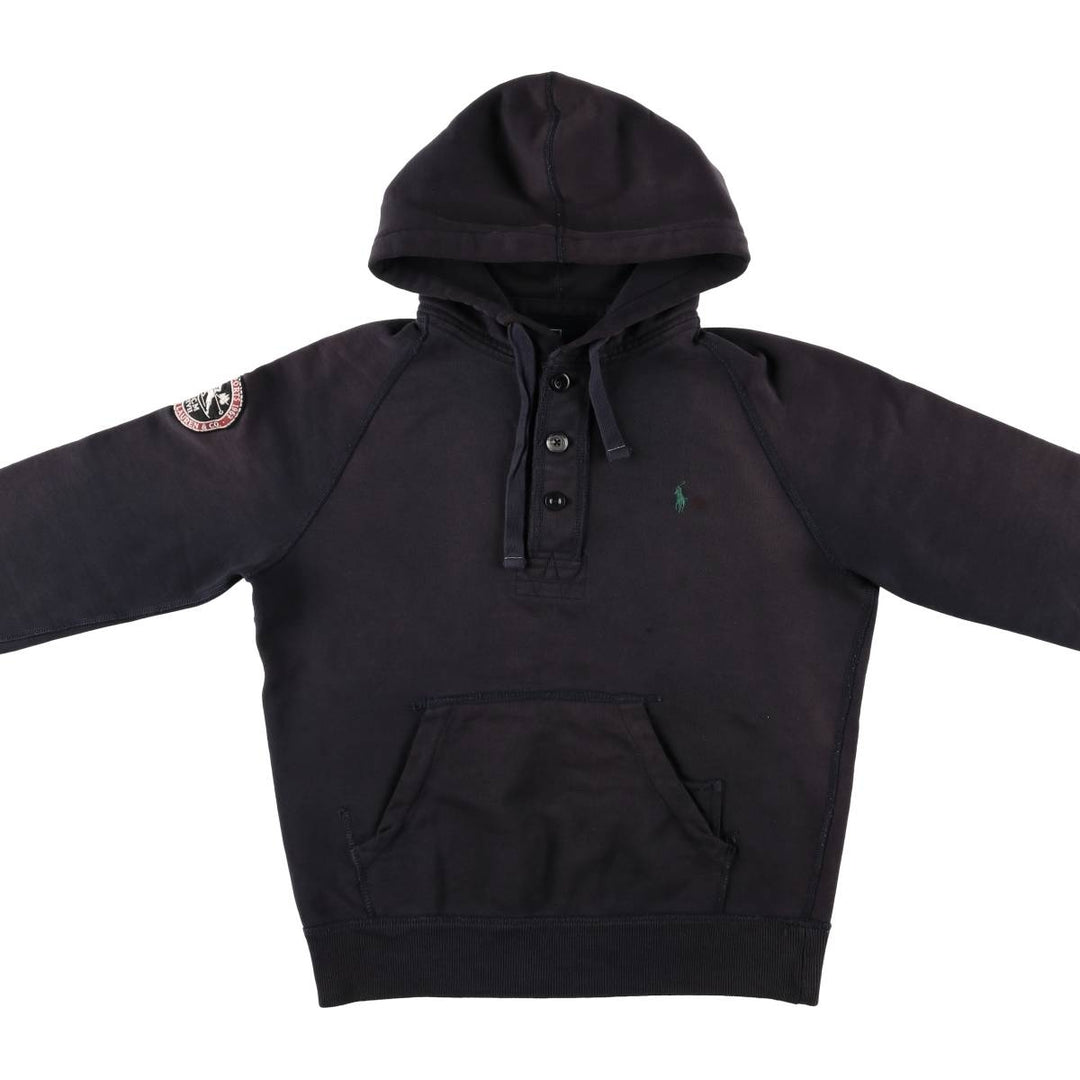 Ralph Lauren POLO by Ralph Lauren half-button sweatshirt pullover hoodie, men's size M cotton navy blue type Vintage Second Hand