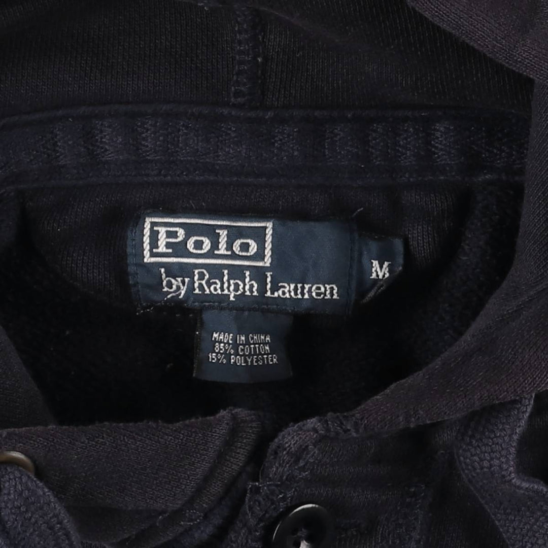 Ralph Lauren POLO by Ralph Lauren half-button sweatshirt pullover hoodie, men's size M cotton navy blue type Vintage Second Hand