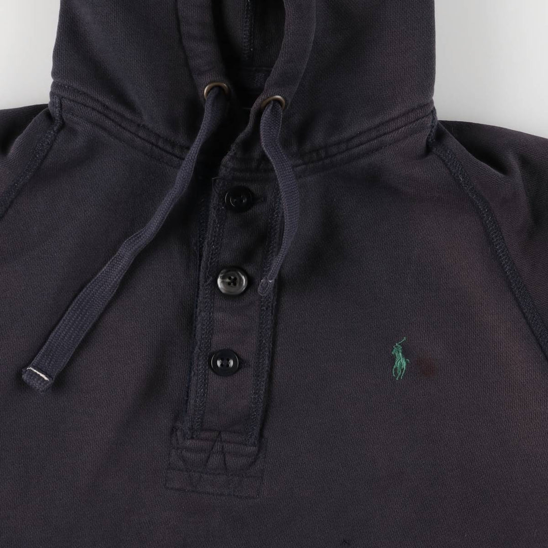 Ralph Lauren POLO by Ralph Lauren half-button sweatshirt pullover hoodie, men's size M cotton navy blue type Vintage Second Hand