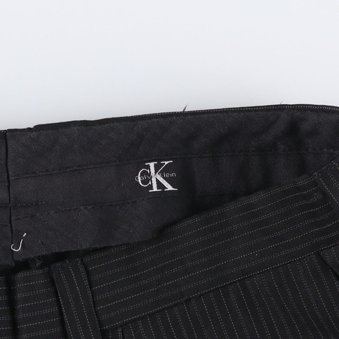 90s-00'S Calvin Klein Striped Pattern One-Tuck Slacks, Men's, Vintage, Size W35 unclear black type Vintage Second Hand