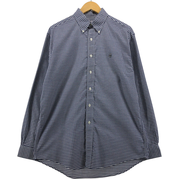 Brooks Brothers Est.1818 Long Sleeve Button-Down Check Shirt, Men's Size M Supima Cotton navy blue type Vintage Second Hand