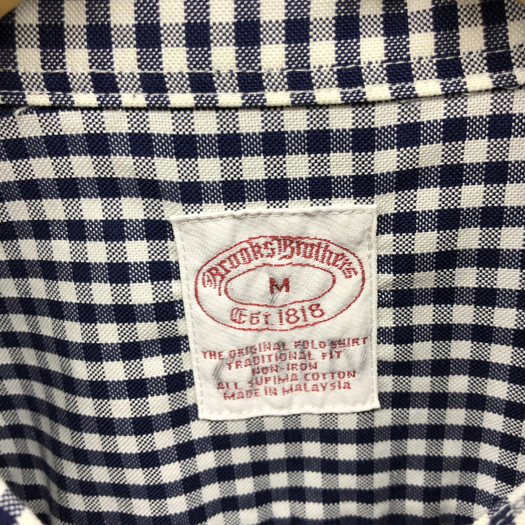 Brooks Brothers Est.1818 Long Sleeve Button-Down Check Shirt, Men's Size M Supima Cotton navy blue type Vintage Second Hand