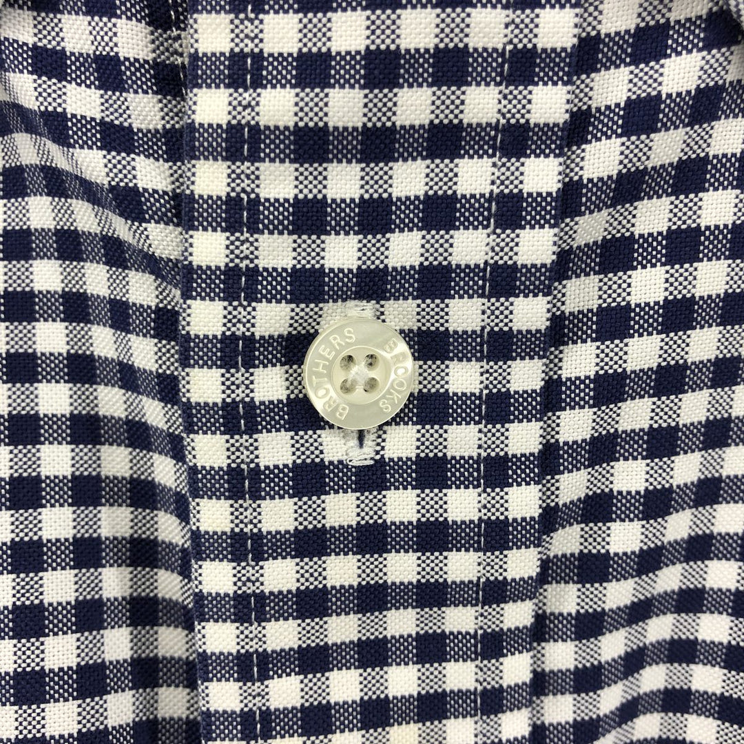 Brooks Brothers Est.1818 Long Sleeve Button-Down Check Shirt, Men's Size M Supima Cotton navy blue type Vintage Second Hand