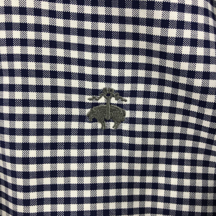 Brooks Brothers Est.1818 Long Sleeve Button-Down Check Shirt, Men's Size M Supima Cotton navy blue type Vintage Second Hand