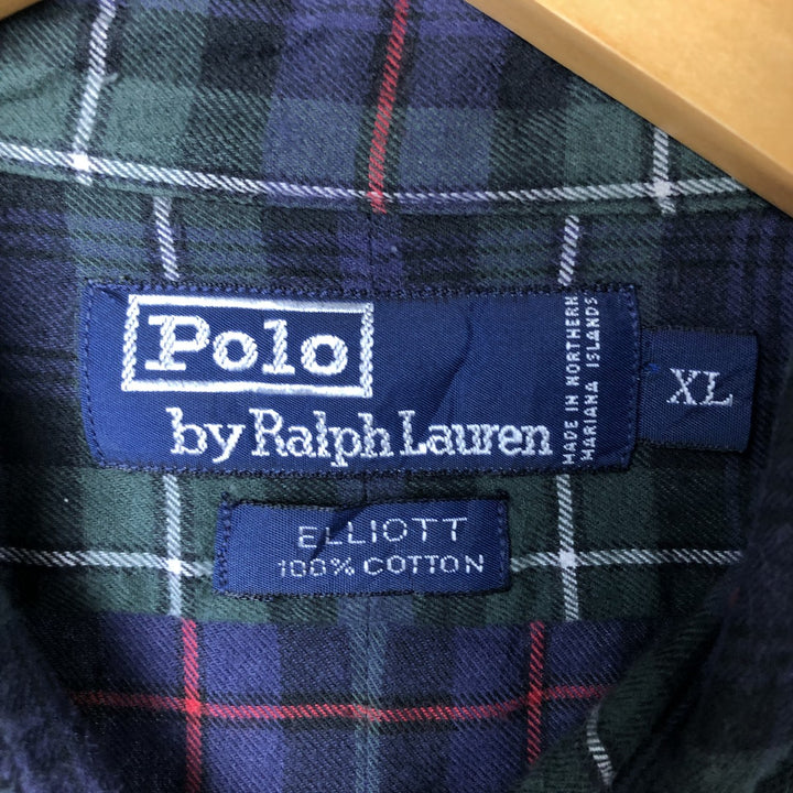 Ralph Lauren POLO by Ralph Lauren Elliott long-sleeved Lightflannel check shirt, men's size XL cotton Green type dark green Vintage Second Hand
