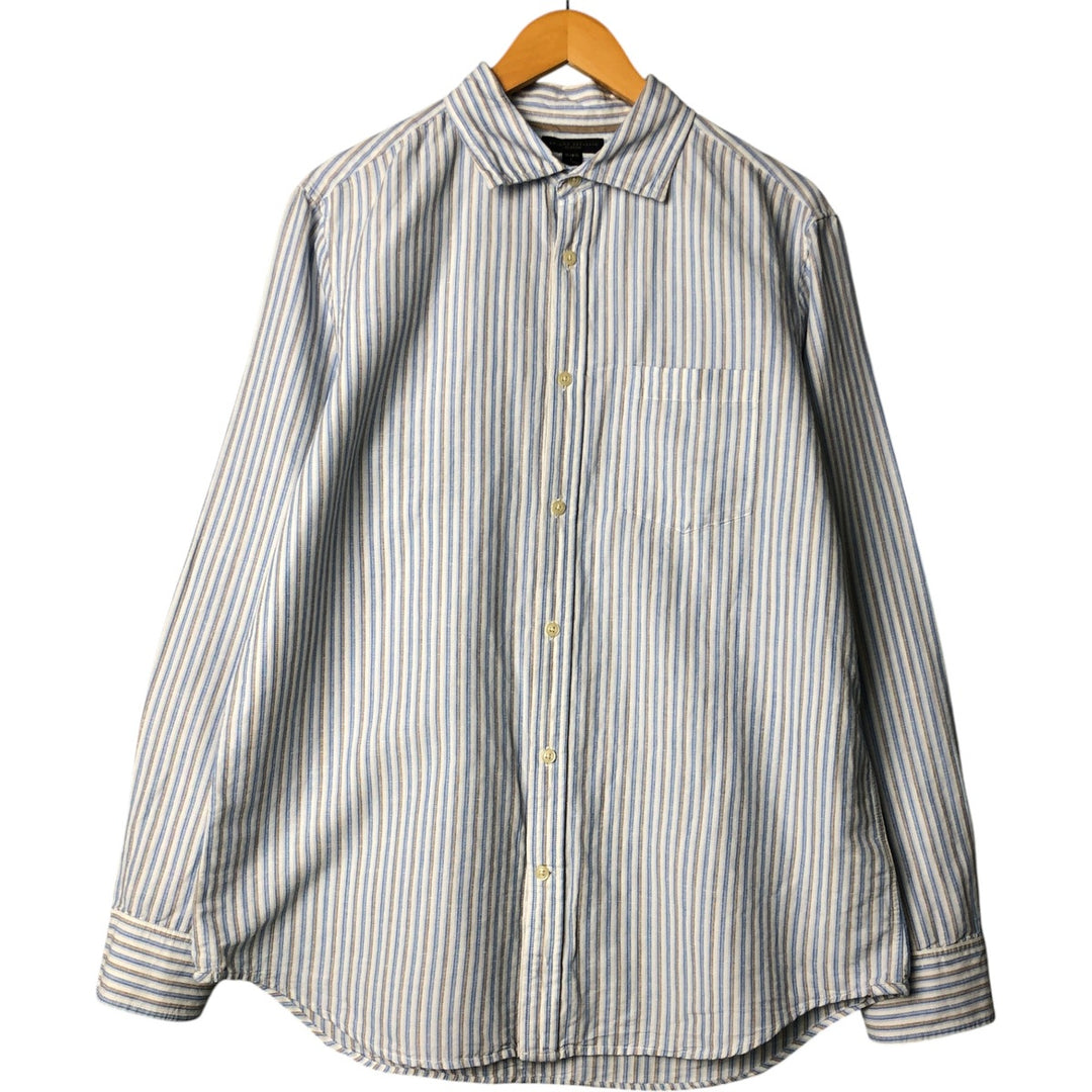 2000'S Banana Republic Wide Collar Stripe Pattern Long Sleeve Linen Shirt, Men's Size L linen Blue type light blue Vintage Second Hand