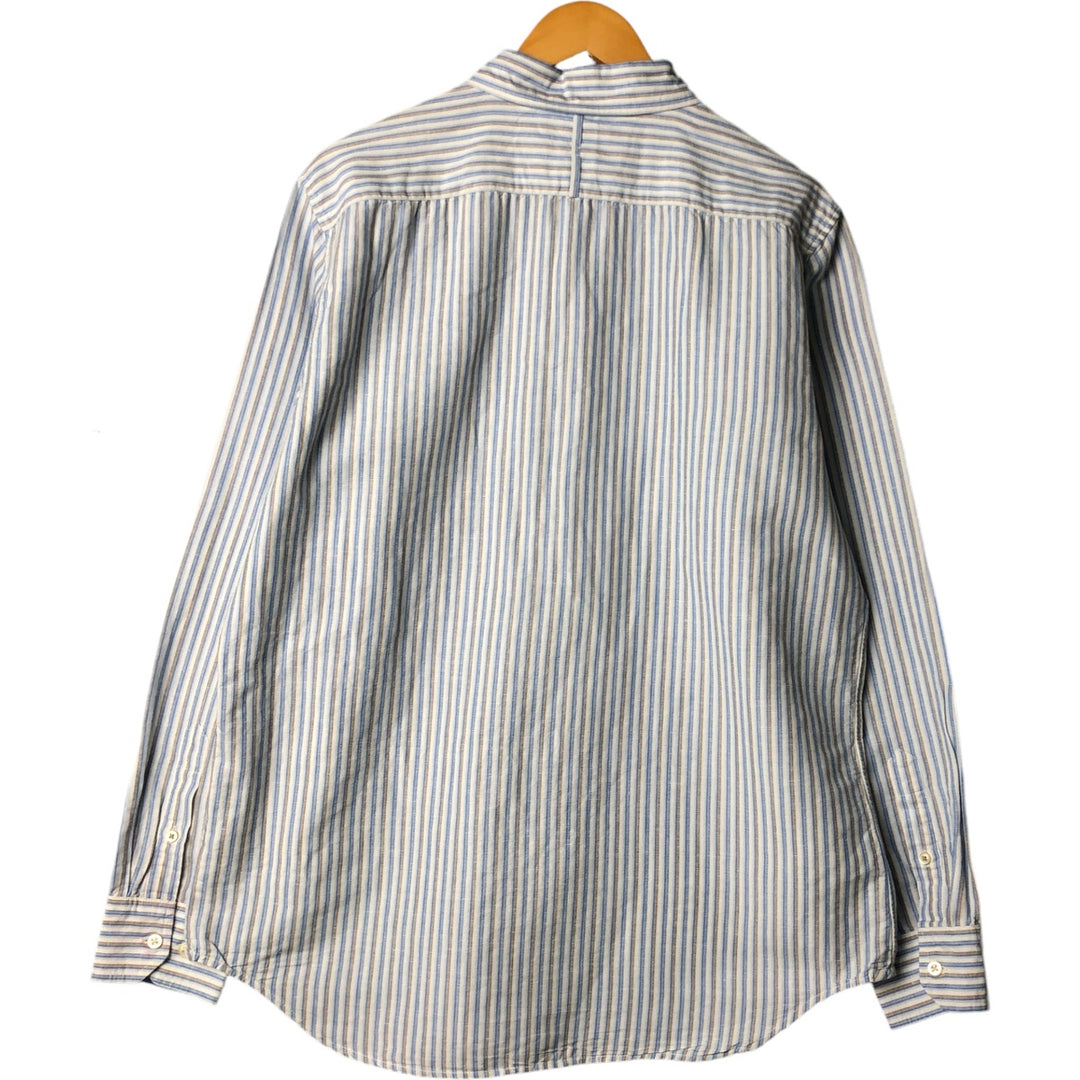 2000'S Banana Republic Wide Collar Stripe Pattern Long Sleeve Linen Shirt, Men's Size L linen Blue type light blue Vintage Second Hand