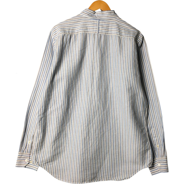 2000'S Banana Republic Wide Collar Stripe Pattern Long Sleeve Linen Shirt, Men's Size L linen Blue type light blue Vintage Second Hand