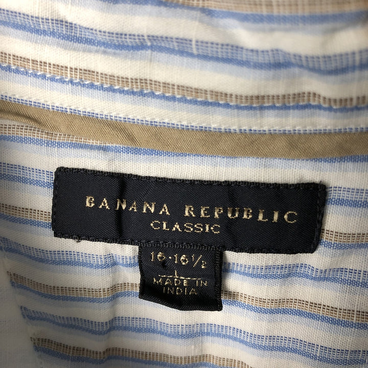 2000'S Banana Republic Wide Collar Stripe Pattern Long Sleeve Linen Shirt, Men's Size L linen Blue type light blue Vintage Second Hand