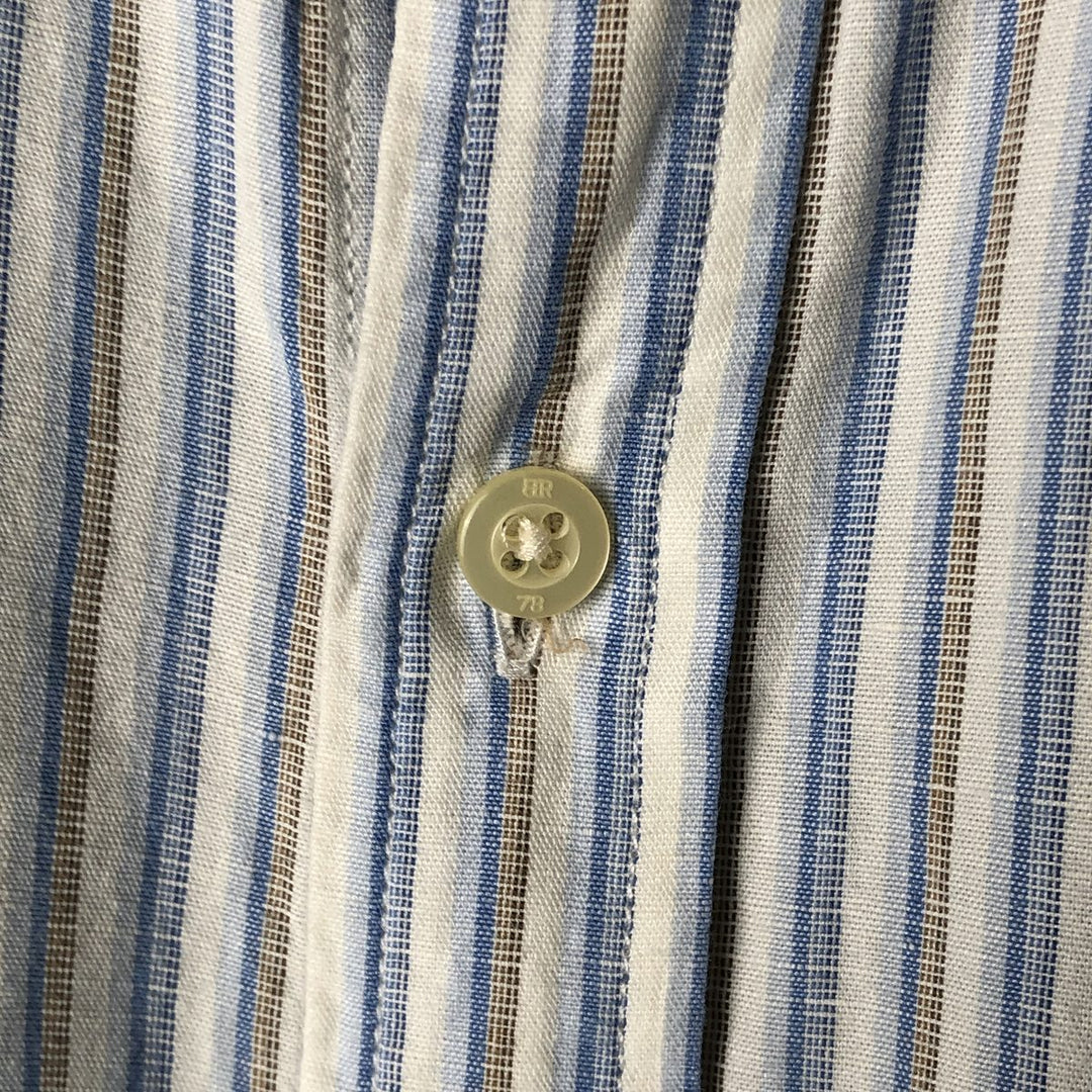 2000'S Banana Republic Wide Collar Stripe Pattern Long Sleeve Linen Shirt, Men's Size L linen Blue type light blue Vintage Second Hand