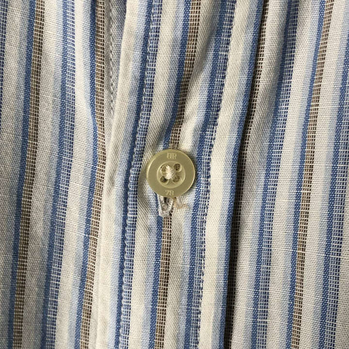 2000'S Banana Republic Wide Collar Stripe Pattern Long Sleeve Linen Shirt, Men's Size L linen Blue type light blue Vintage Second Hand