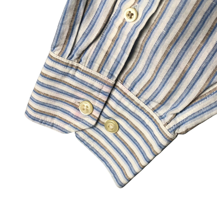 2000'S Banana Republic Wide Collar Stripe Pattern Long Sleeve Linen Shirt, Men's Size L linen Blue type light blue Vintage Second Hand