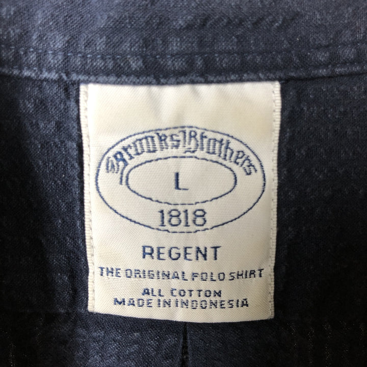 Brooks Brothers 1818 Seersucker Short Sleeve Button-Down Shirt, Men's Size L cotton navy blue type Vintage Second Hand