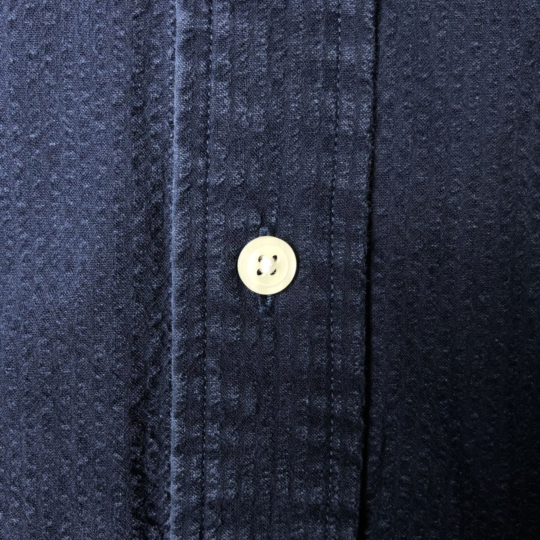 Brooks Brothers 1818 Seersucker Short Sleeve Button-Down Shirt, Men's Size L cotton navy blue type Vintage Second Hand
