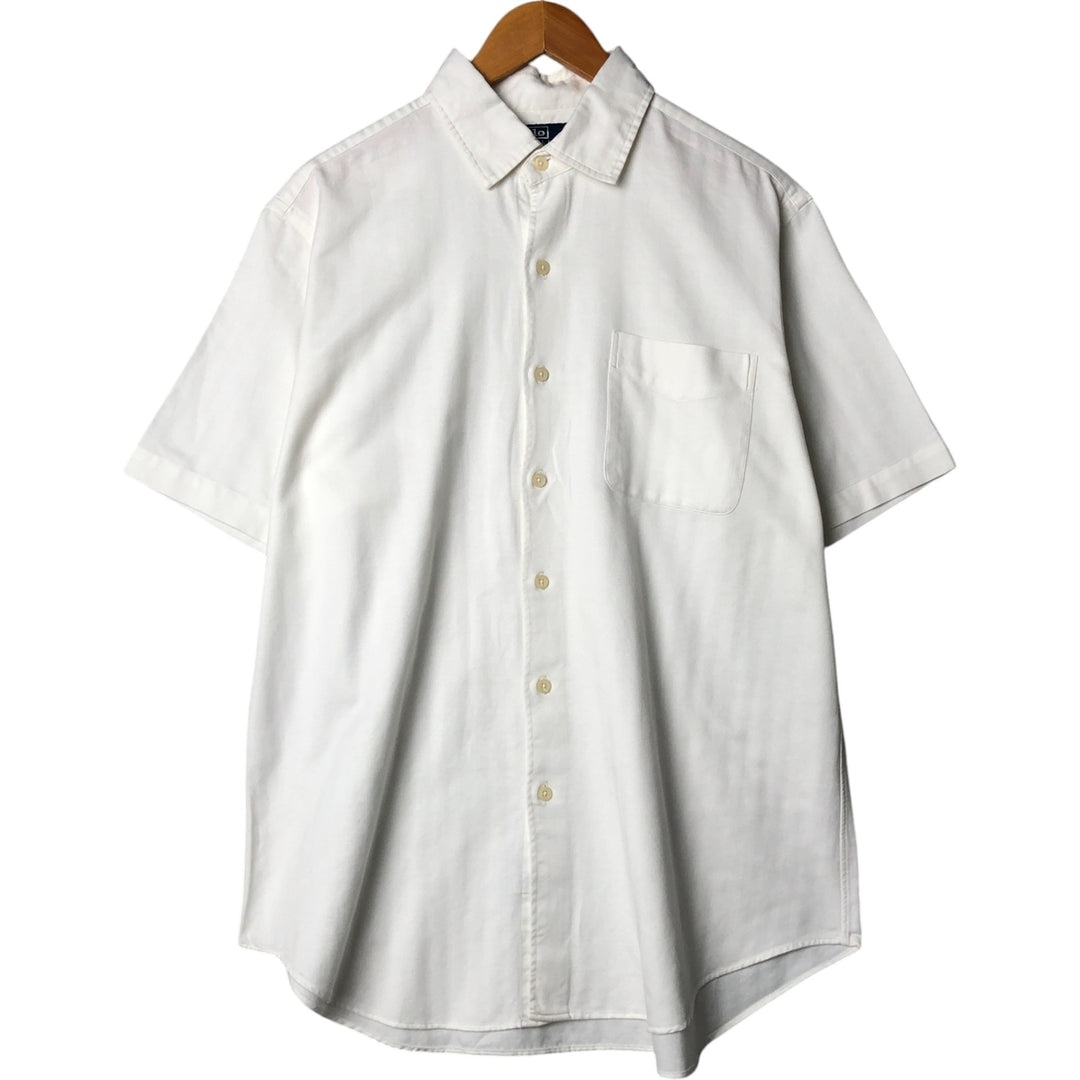 Ralph Lauren POLO by Ralph Lauren Classic Fit Herringbone Short Sleeve Cotton Shirt, Men's Size L cotton white type Vintage Second Hand