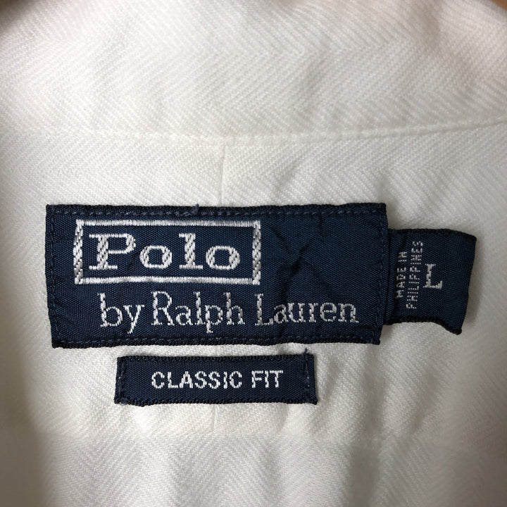 Ralph Lauren POLO by Ralph Lauren Classic Fit Herringbone Short Sleeve Cotton Shirt, Men's Size L cotton white type Vintage Second Hand