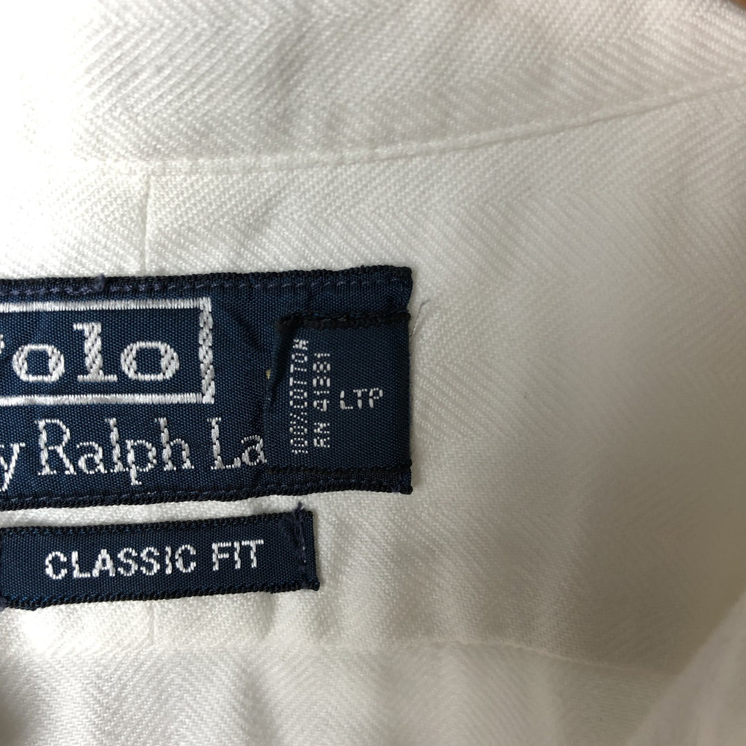 Ralph Lauren POLO by Ralph Lauren Classic Fit Herringbone Short Sleeve Cotton Shirt, Men's Size L cotton white type Vintage Second Hand