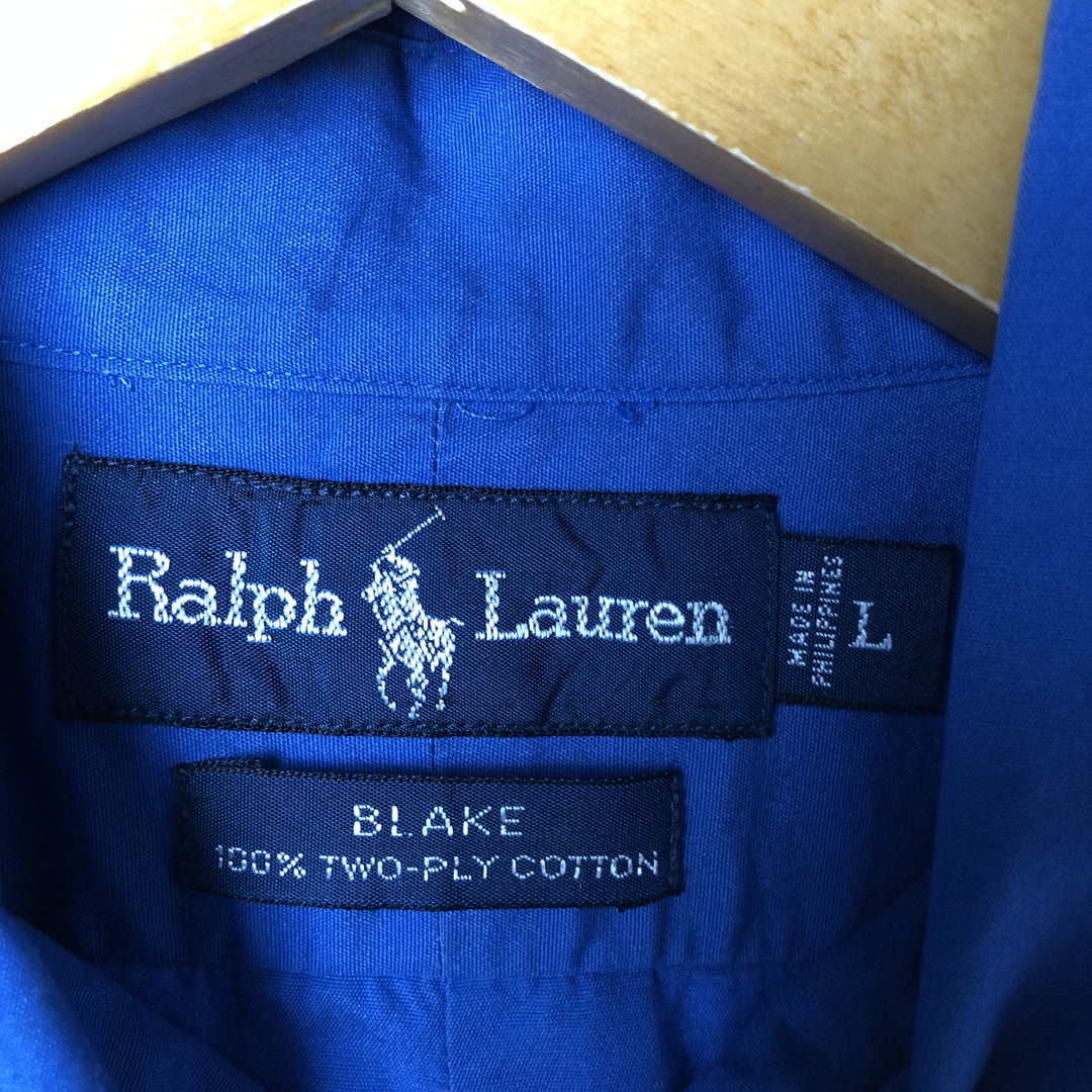 Ralph Lauren BLAKE short sleeve button down shirt, men's size L cotton blue type Vintage Second Hand