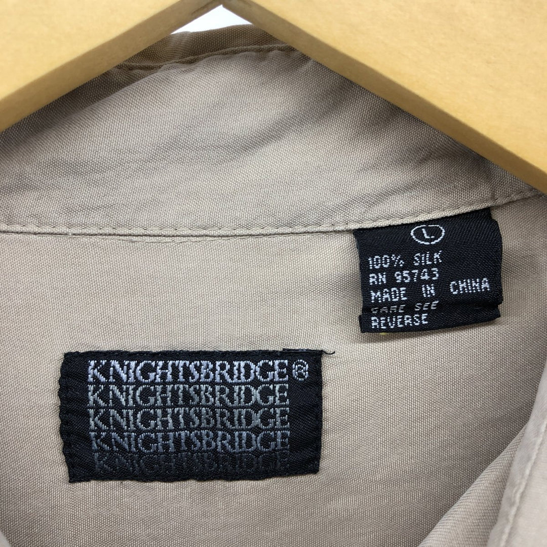 KNIGHTSBRIDGE Long Sleeve Silk Shirt, Men's Size L silk Beige type Vintage Second Hand