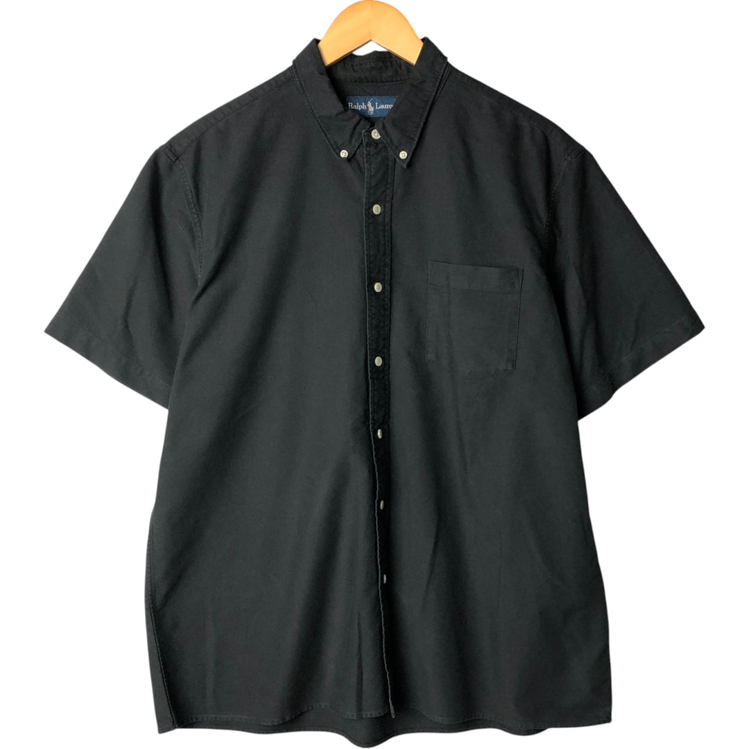 Ralph Lauren short-sleeved button-down shirt, box shirt, men's XL size cotton black type Vintage Second Hand