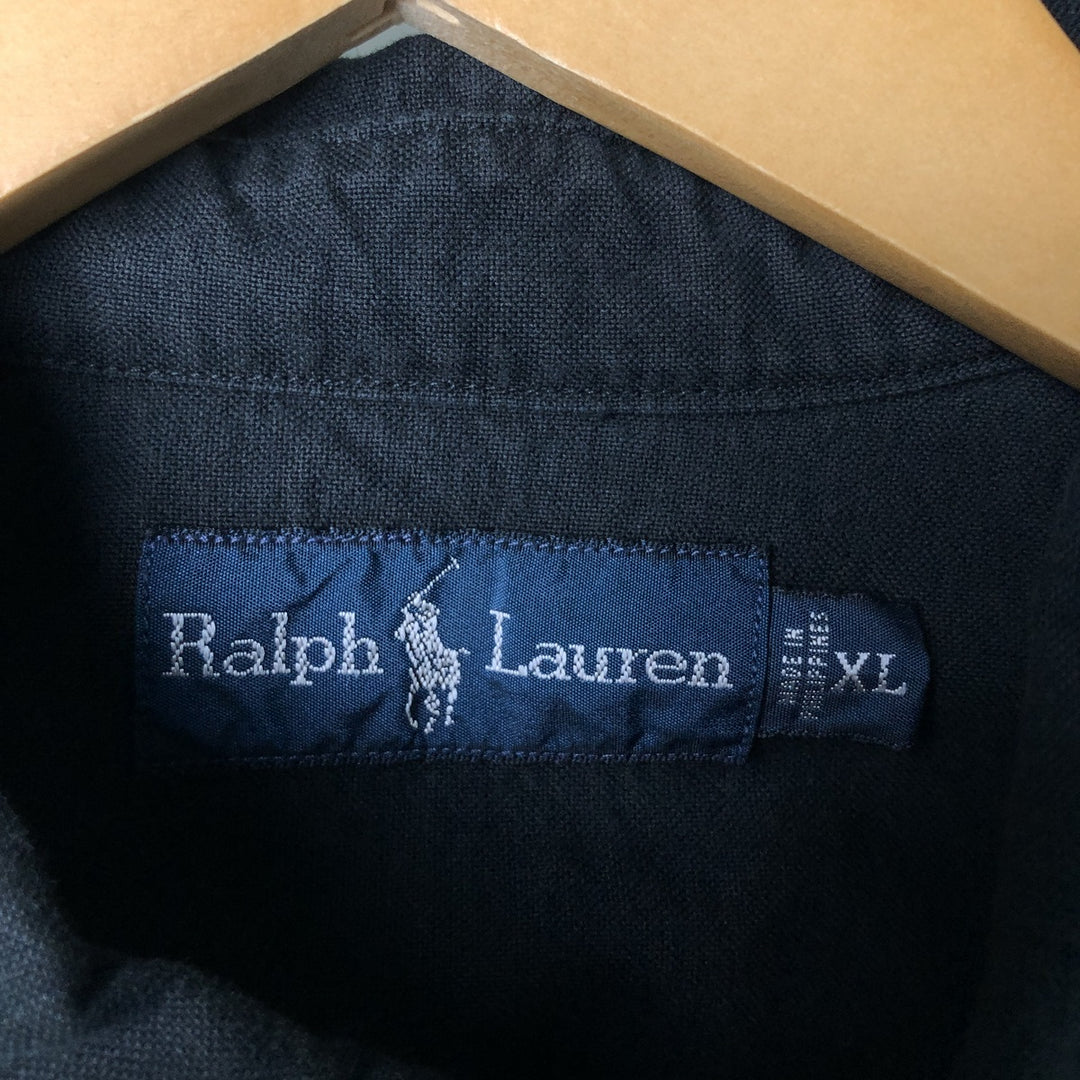 Ralph Lauren short-sleeved button-down shirt, box shirt, men's XL size cotton black type Vintage Second Hand
