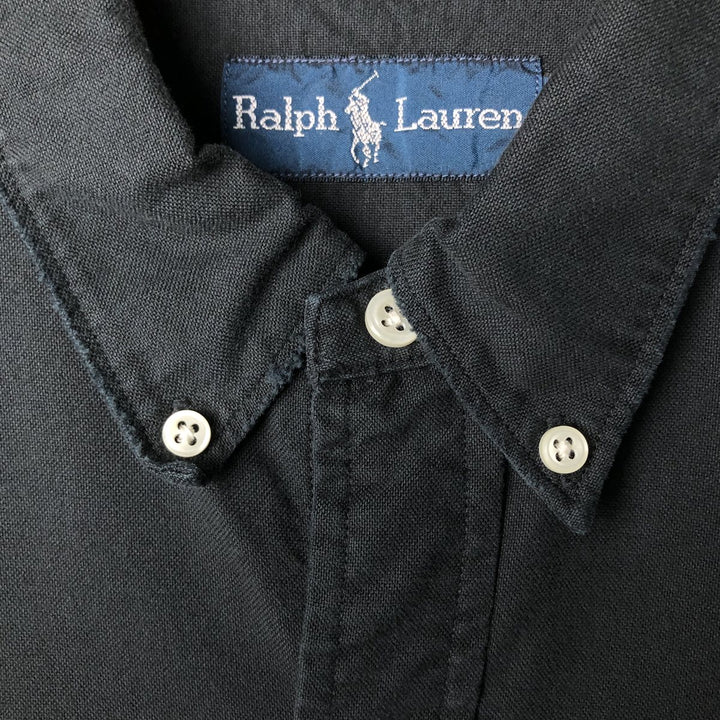Ralph Lauren short-sleeved button-down shirt, box shirt, men's XL size cotton black type Vintage Second Hand
