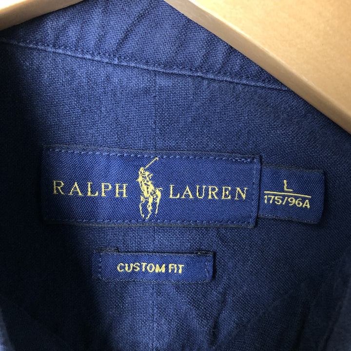 Ralph Lauren CUSTOM FIT short sleeve button down shirt, men's size L cotton Navy blue Vintage Second Hand