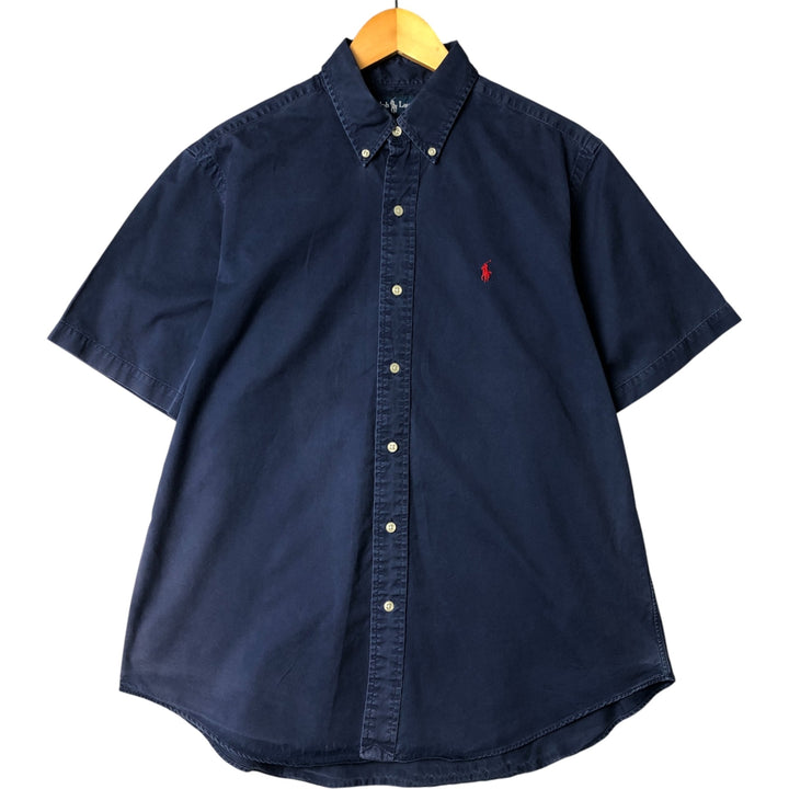 Ralph Lauren Classic Fit short sleeve button down shirt, men's size L cotton Navy blue Vintage Second Hand