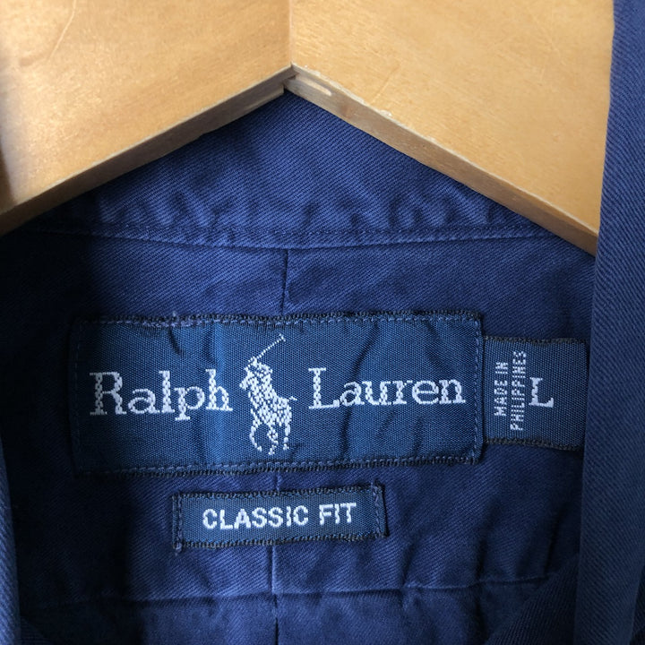 Ralph Lauren Classic Fit short sleeve button down shirt, men's size L cotton Navy blue Vintage Second Hand