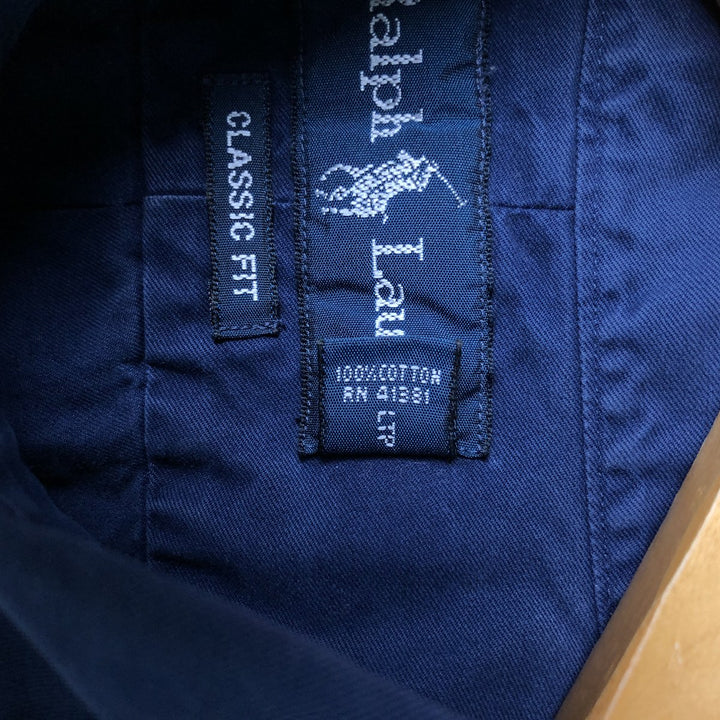 Ralph Lauren Classic Fit short sleeve button down shirt, men's size L cotton Navy blue Vintage Second Hand