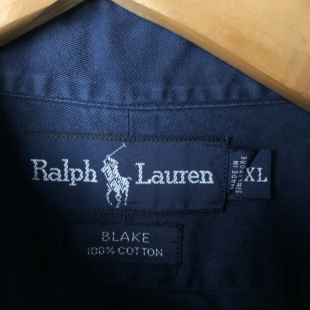 Ralph Lauren BLAKE short sleeve button down shirt, men's XL size cotton navy blue type Vintage Second Hand