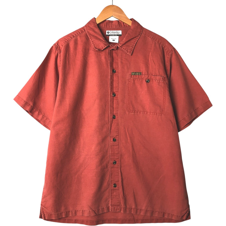 2000'S Columbia Short Sleeve Ramie and Cotton Box Shirt, Men's Size L Lamy red type Vintage Second Hand