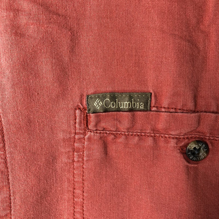 2000'S Columbia Short Sleeve Ramie and Cotton Box Shirt, Men's Size L Lamy red type Vintage Second Hand