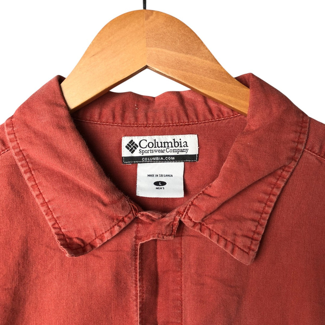 2000'S Columbia Short Sleeve Ramie and Cotton Box Shirt, Men's Size L Lamy red type Vintage Second Hand