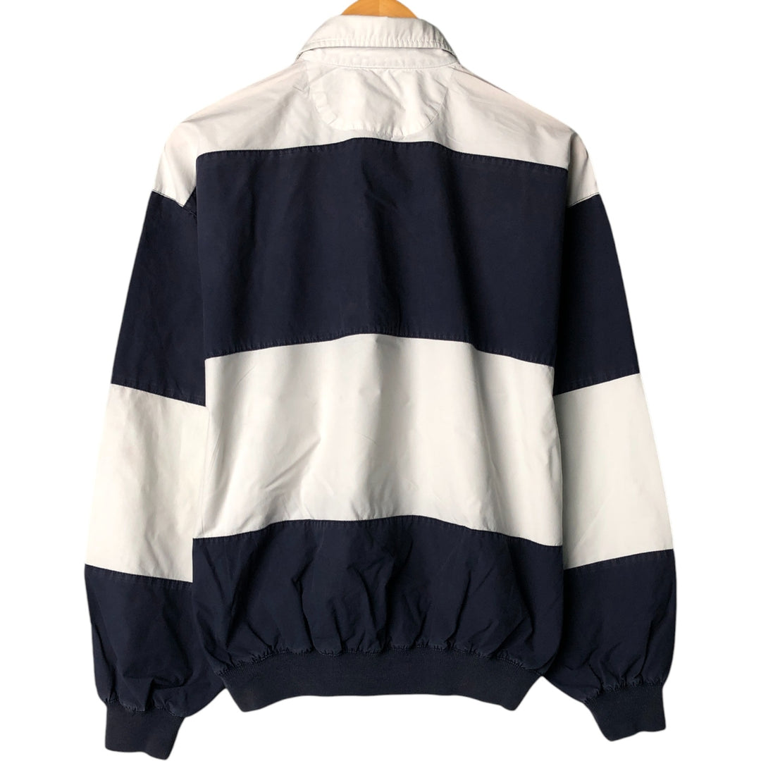 Vintage 90'S Nautica striped pattern half-button collared warm-up pullover, men's size L cotton navy blue type Vintage Second Hand